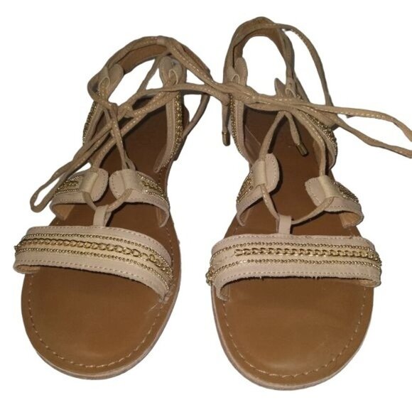 Franco Sarto Morale Beige Leather Gladiator Sandals - Picture 3 of 8